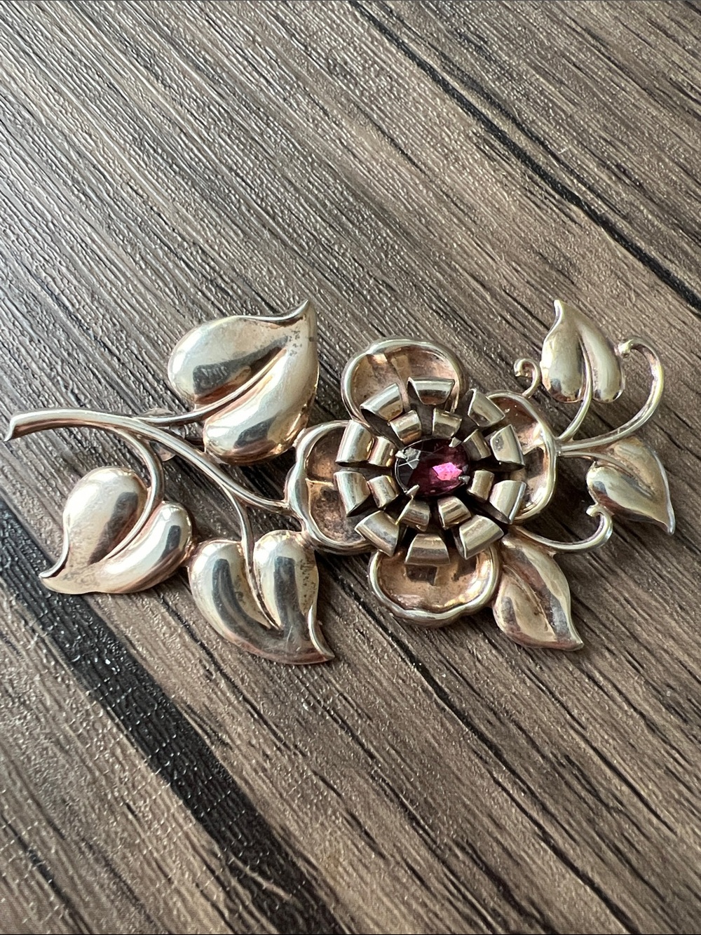 Vintage Sterling Silver with Rose Gold Wash Flower Brooch